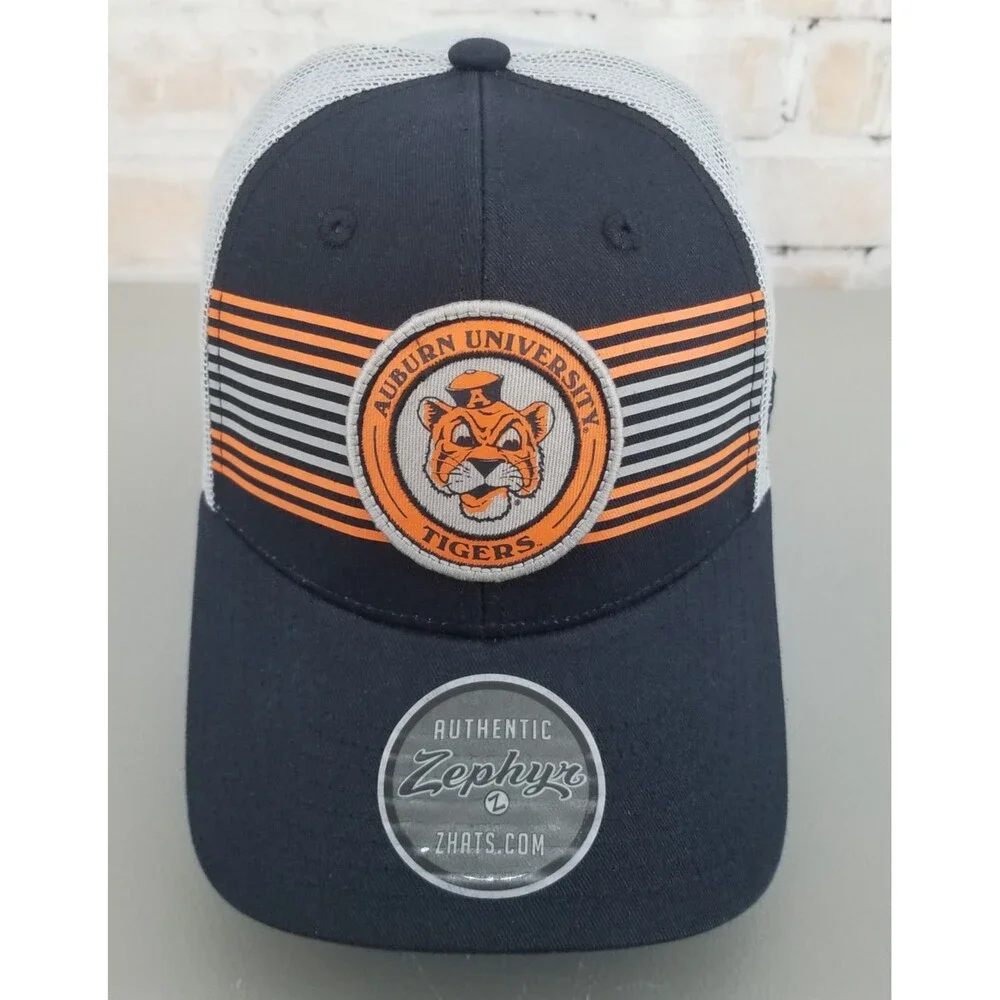 NWT Zephyr Auburn University Tigers Black/Orange/Gray Snapback Hat/Cap Mesh